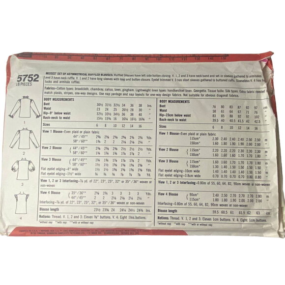 Simplicity 5752 Top Pattern Miss 8 Asymmetrical 80s Ruffle Blouse Church - Picture 4 of 6